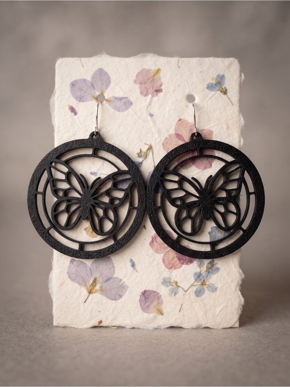 Black Butterfly Circle Drop Earrings by